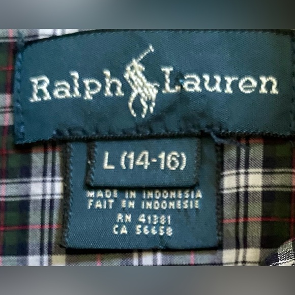 Polo by Ralph Lauren Boy’s L (14-16) Navy Box Plaid Long Sleeve Button Down - Picture 6 of 14
